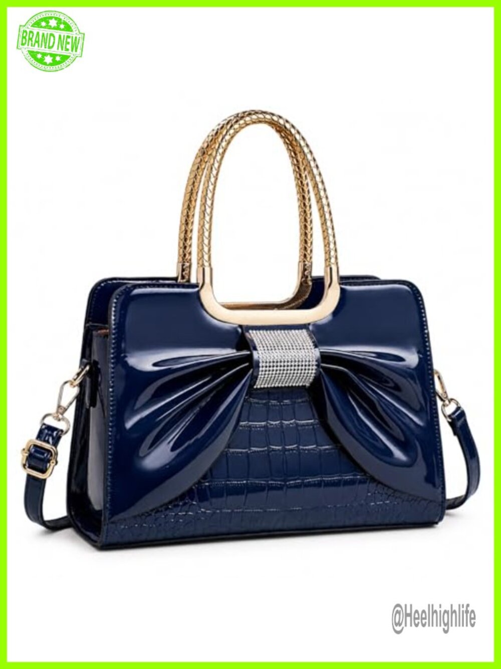 Glossy Patent Leather Satchel Top Handle Structured Shoulder Bag